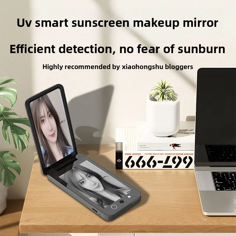 Smart third-LED multifunctional UV detection sun-protection foldable makeup mirror is lightweight, fast, and visually appealing