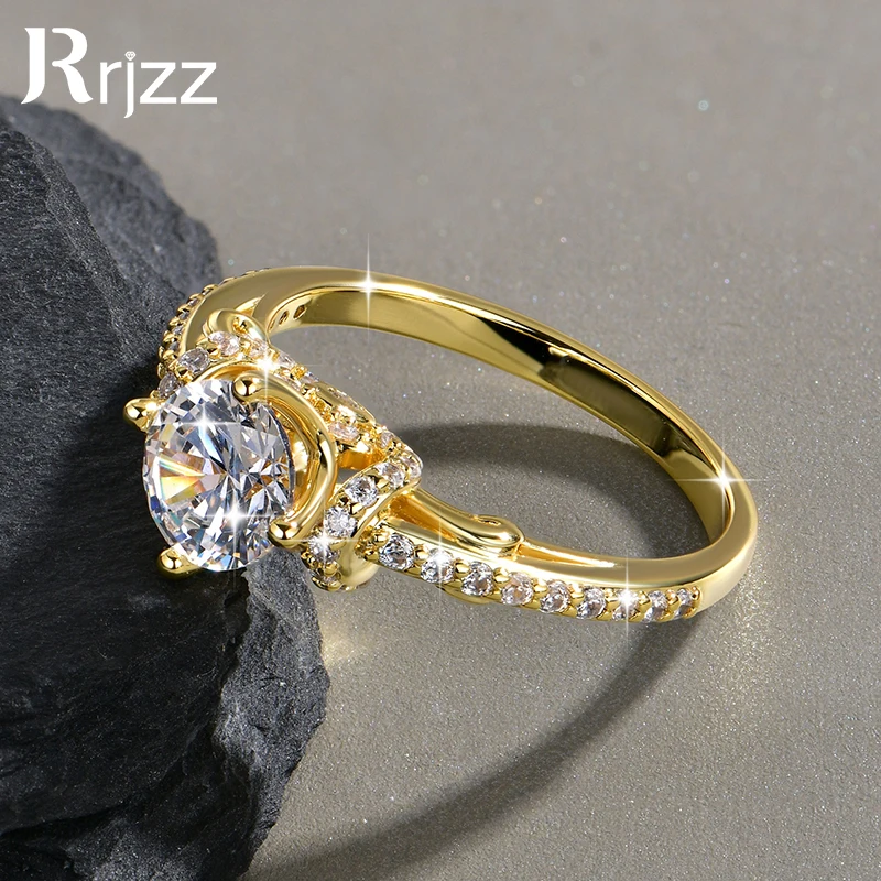 

Rrjzz 6.5MM 1CT Round Cut CZ Lab Diamond Engagement Ring for Women 14K Silver Gold Plated Promise Wedding Band Ring Jewelry Gift
