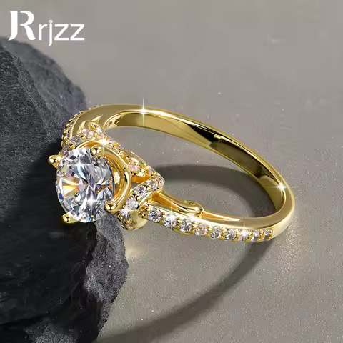 Rrjzz 6.5MM 1CT Round Cut CZ Lab Diamond Engagement Ring for Women 14K Silver Gold Plated Promise Wedding Band Ring Jewelry Gift
