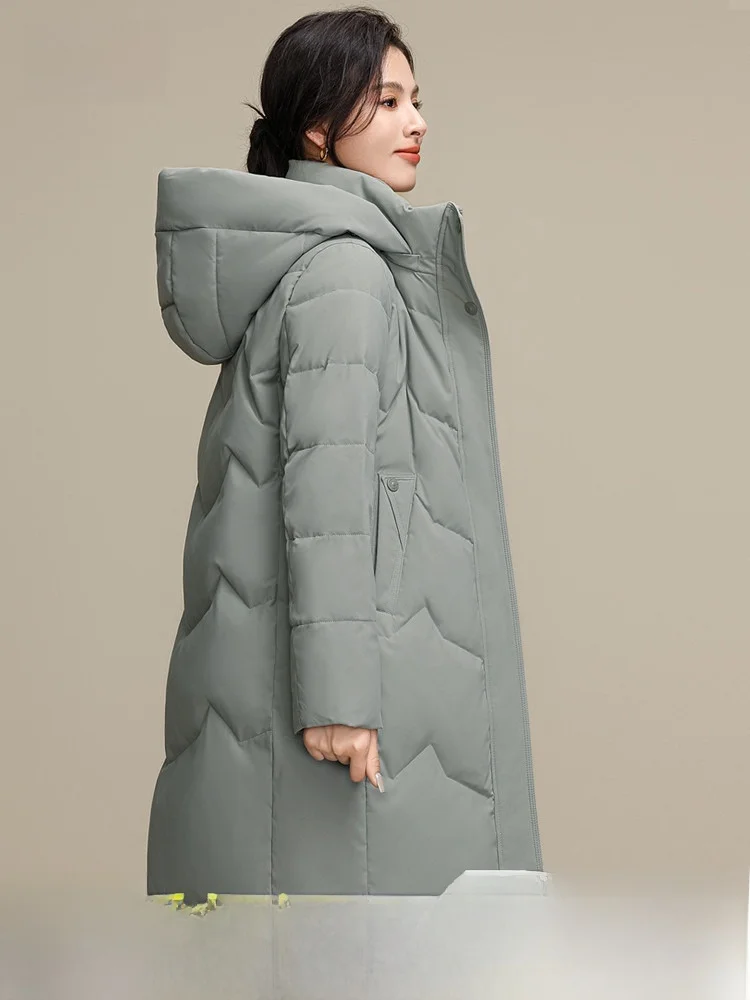 

Snowy Flight Spring 2026 Women's Mid-Length Detachable Hood down Jaet Casual Thi Warm Mom Sle Commute Faion Polyester...