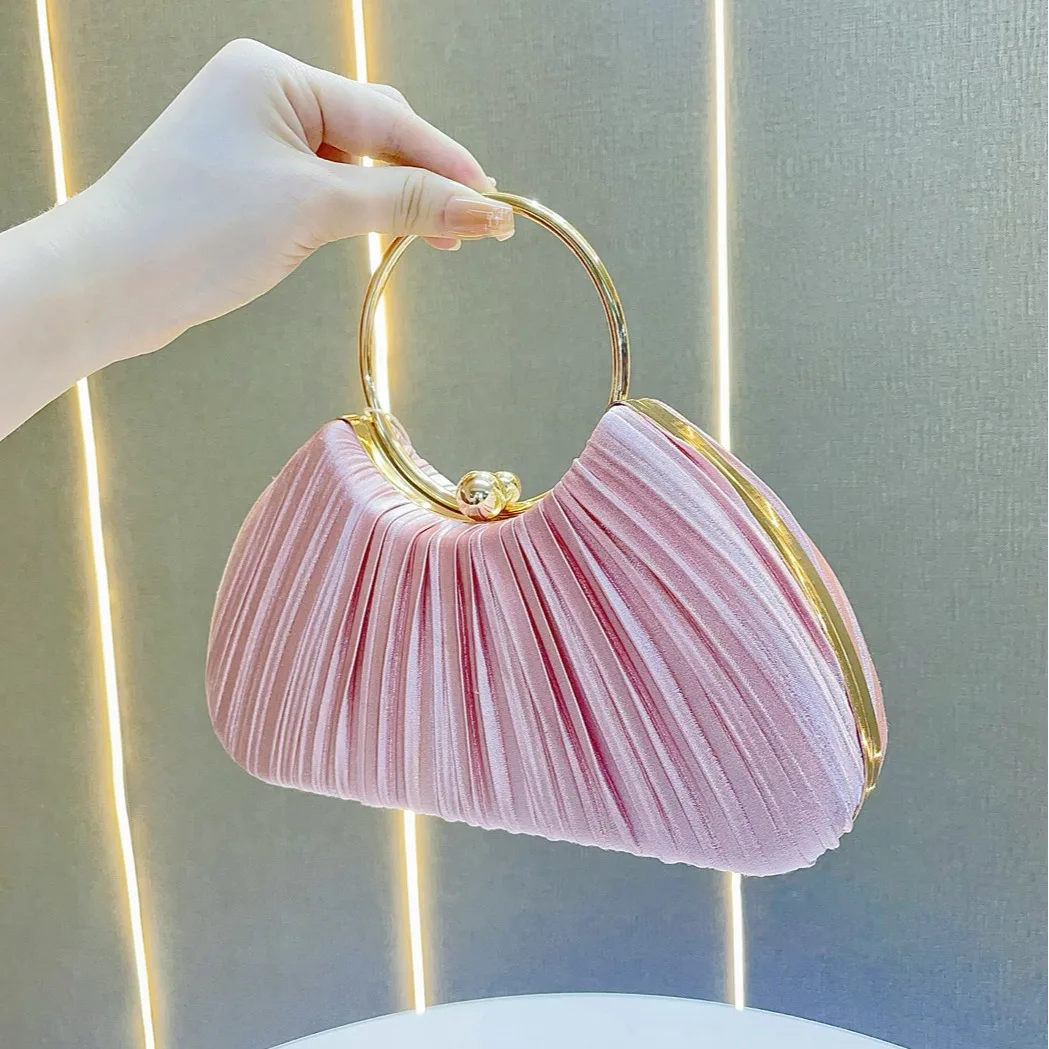 Handbag Pleated Dinner Little Hand Princess Celebrity Banquet One Shoulder Oblique Stride Handbag