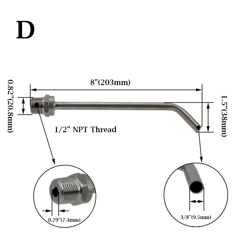 Tubo de recogida de acero inoxidable 1/2 \