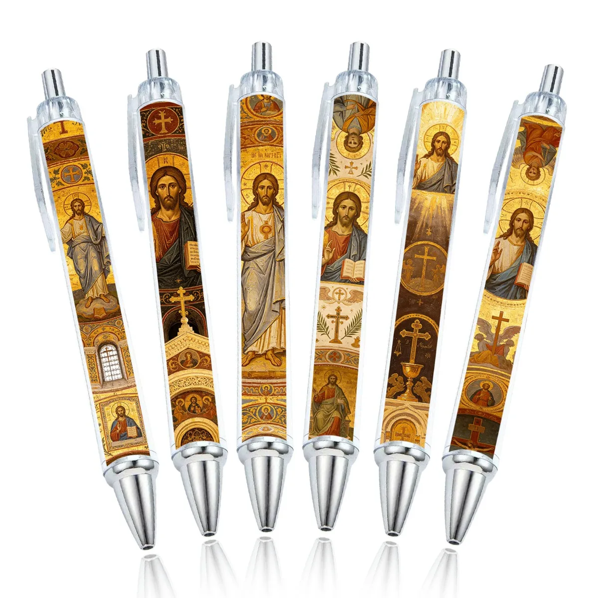 6-Pack Jesus Wall Art Christian-Themed Ballpoint Pens, Religious Easter Gifts for Office Supplies, Church Activities, and Daily