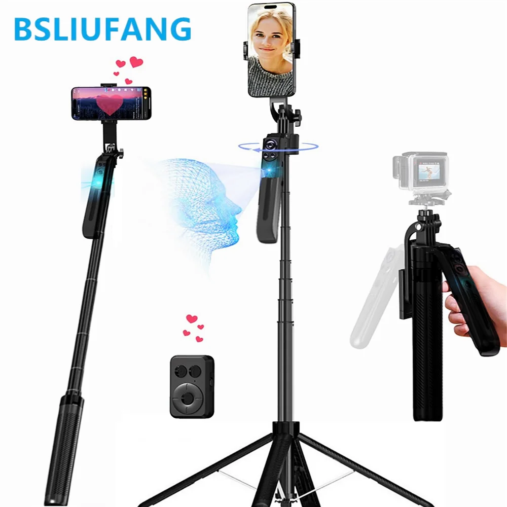 BSLIUFANG 1.8M المتابعة المضادة للاهتزاز عموم إمالة ترايبود Selfie عصا مثبت Gimbal للهاتف مع بلوتوث عن بعد ذكي