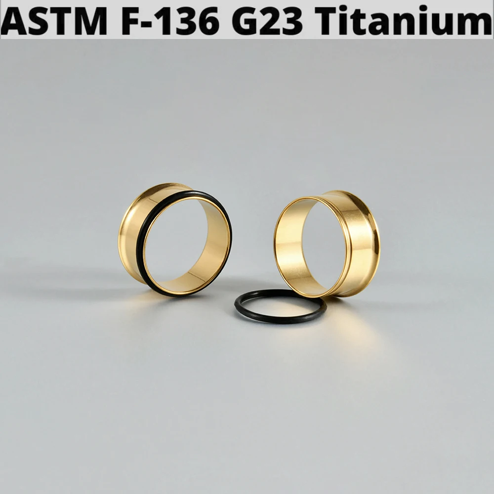 PAIR G23 Titanium Single Flare Tunnel Plugs Expander Golden Tapers Ear Lobe Stretching Plugs Round Hollow Ear Piercing Jewelry