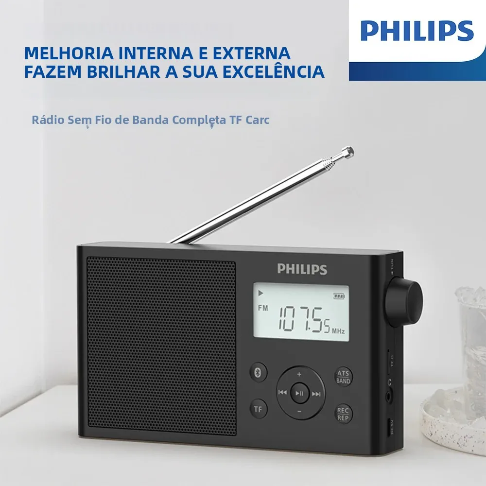 Rádio FM Portátil Philips TAR3378 com Bluetooth, Rádio MW/FM/SW, Reprodução TF para Idosos, Walkman, Relógio e Alto-falante