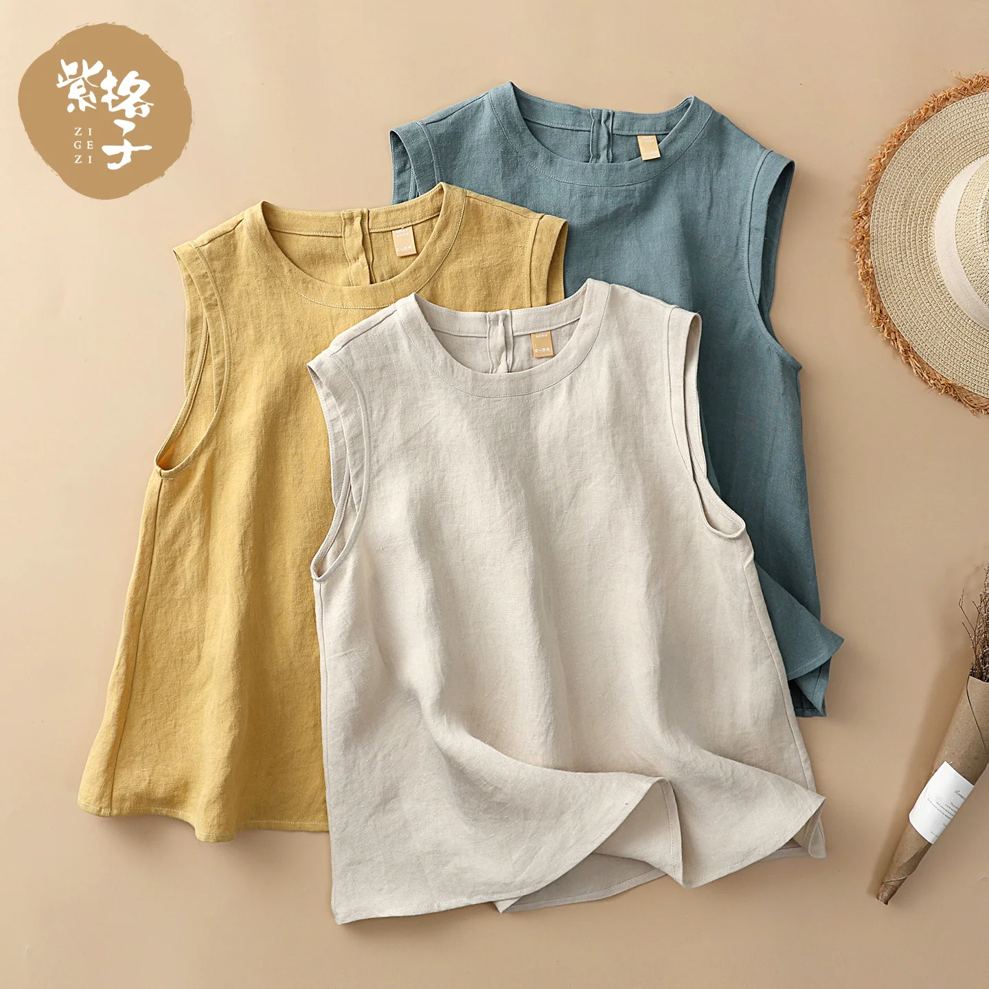 

Женская летняя новая свободная футболка без рукавов с круглым вырезом в стиле Ханьхама, простая художественная ретро-футболка, удобный дышащий повседневный топ