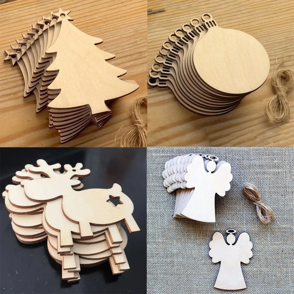 10 pz/lotto Fette di Legno Naturale Grezzo per Artigianato e Centrotavola, Ornamenti Natalizi Fai-da-te in Legno, Decorazioni Pendenti Vuote da Dipingere