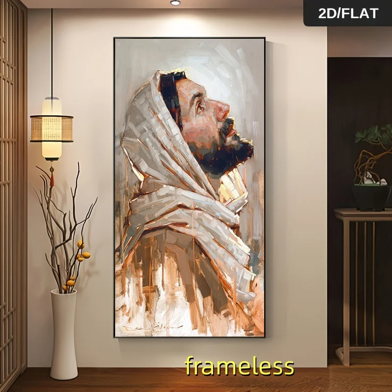 One religious figure oil painting depicts a contemplative man wearing a headscarf with delicate brushstrokes. Warm toned light a