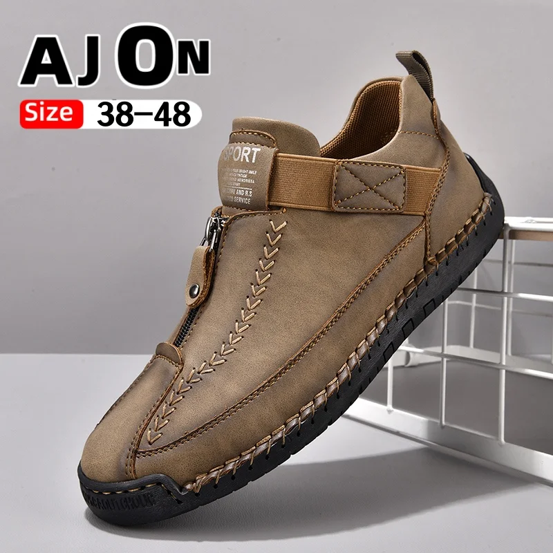 Zapatos informales de cuero hechos a mano, nuevos zapatos deportivos de diseño para exteriores de otoño, zapatos informales, botas de invierno para hombre de talla grande 38-48