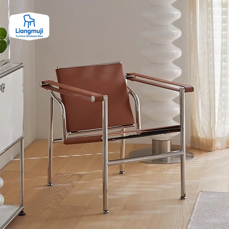 

Кресло для отдыха из искусственной кожи из коровьей кожи с каркасом из нержавеющей стали для гостиной Corbusier в стиле Bauhaus, кресло