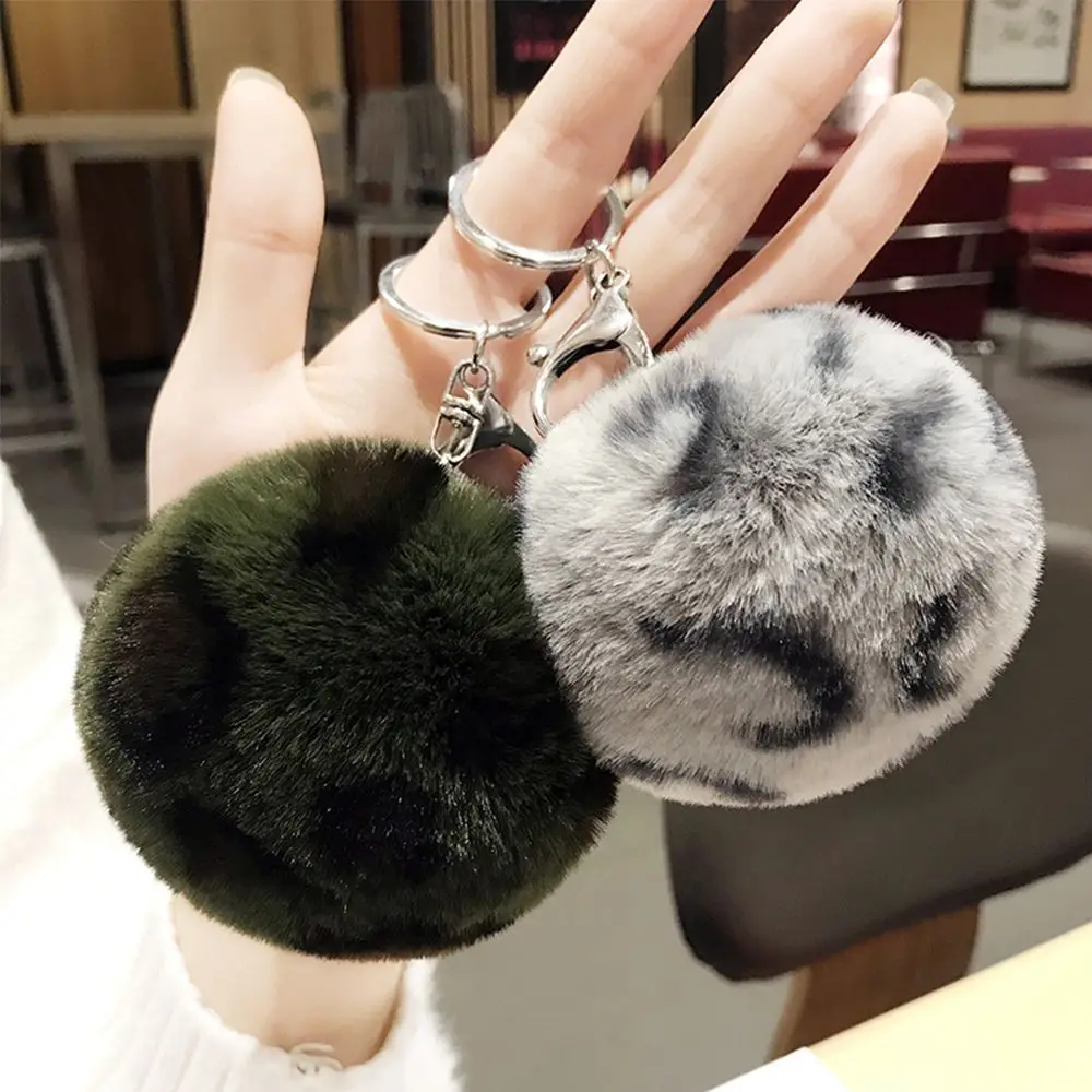Accessories Gifts Heart Faux Rabbit Fur Leopard  Round Ball Key Chains Fur Ball  Keychain Key Ring