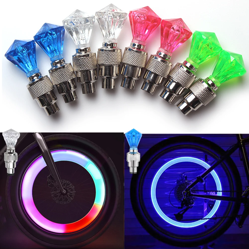 1 Pair Bicycle Lights Motion Sensor LED Lights Road MTB Bike Tire Valve Caps Wheel Spokes Light Bicycle Accessories Neon Flash