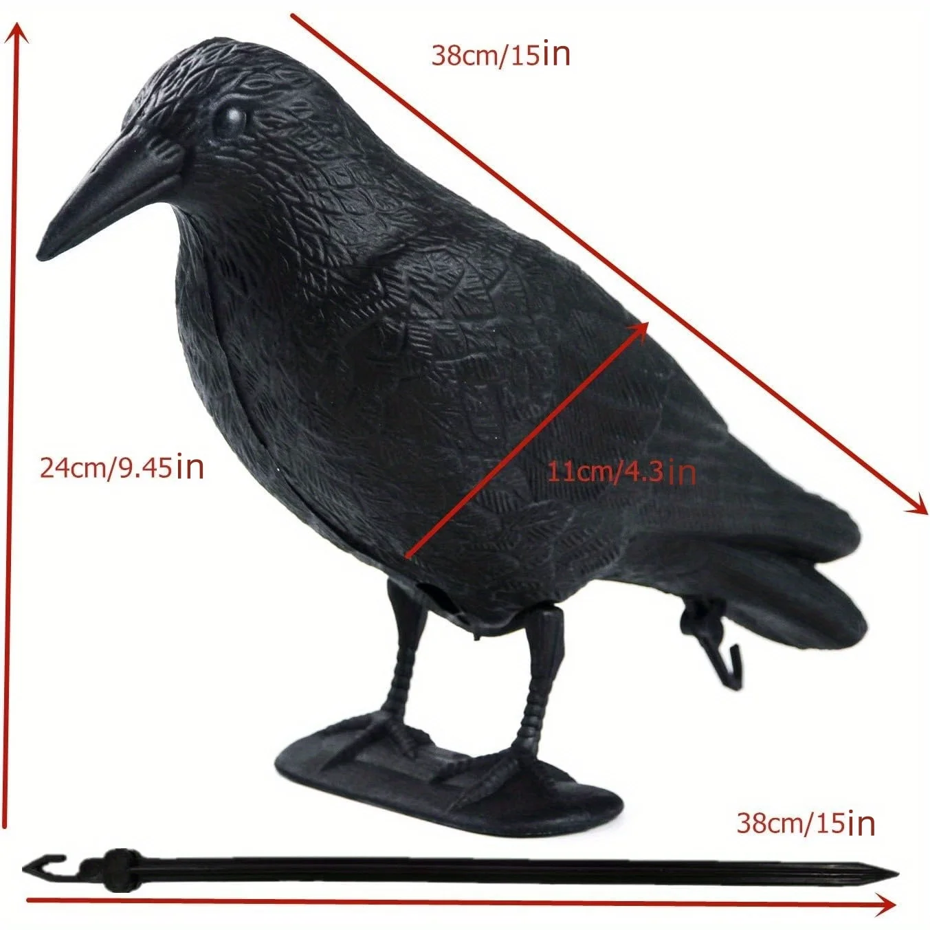 Black Crow Sculpture, 3D Design with Prey Bait, Suitable for Halloween Decor, Outdoor Garden Use, And Bird Repellent