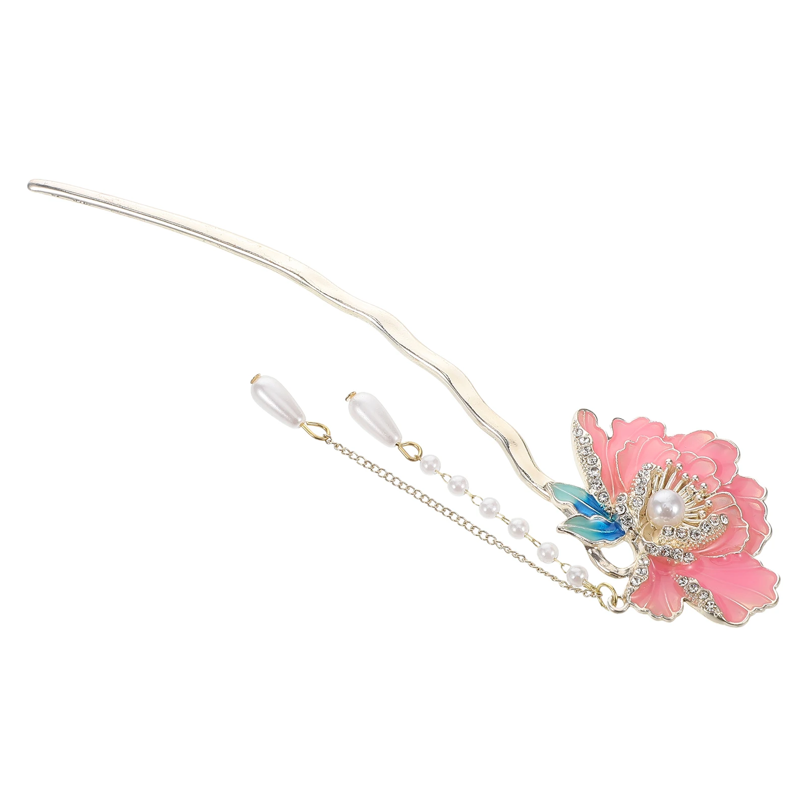 

Enamel Peony Hairpin U Shaped Chinese Style Traditional Clip Hanfu Accessories Vintage Pin Enamel Craftsmanship Secure