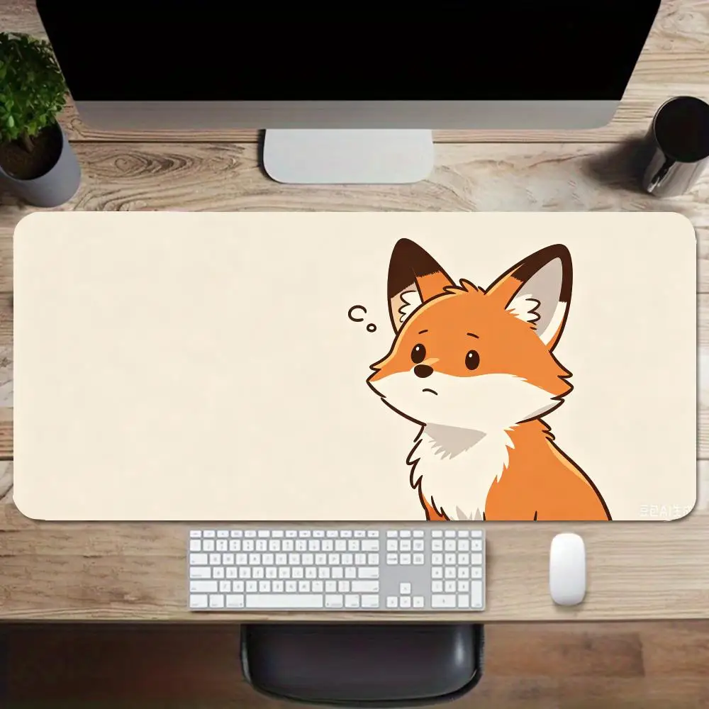 Brown background wagging tail cartoon fox playmat lively cute animal desk mat