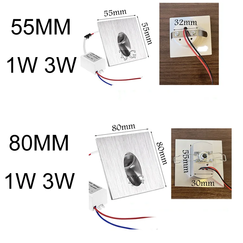 Dimmable 1W 3W LED Wall Sconce Lamps Embedded Square Nightlight for Stair Step Corridor Balcony Luminaire AC85-265V/DC12V