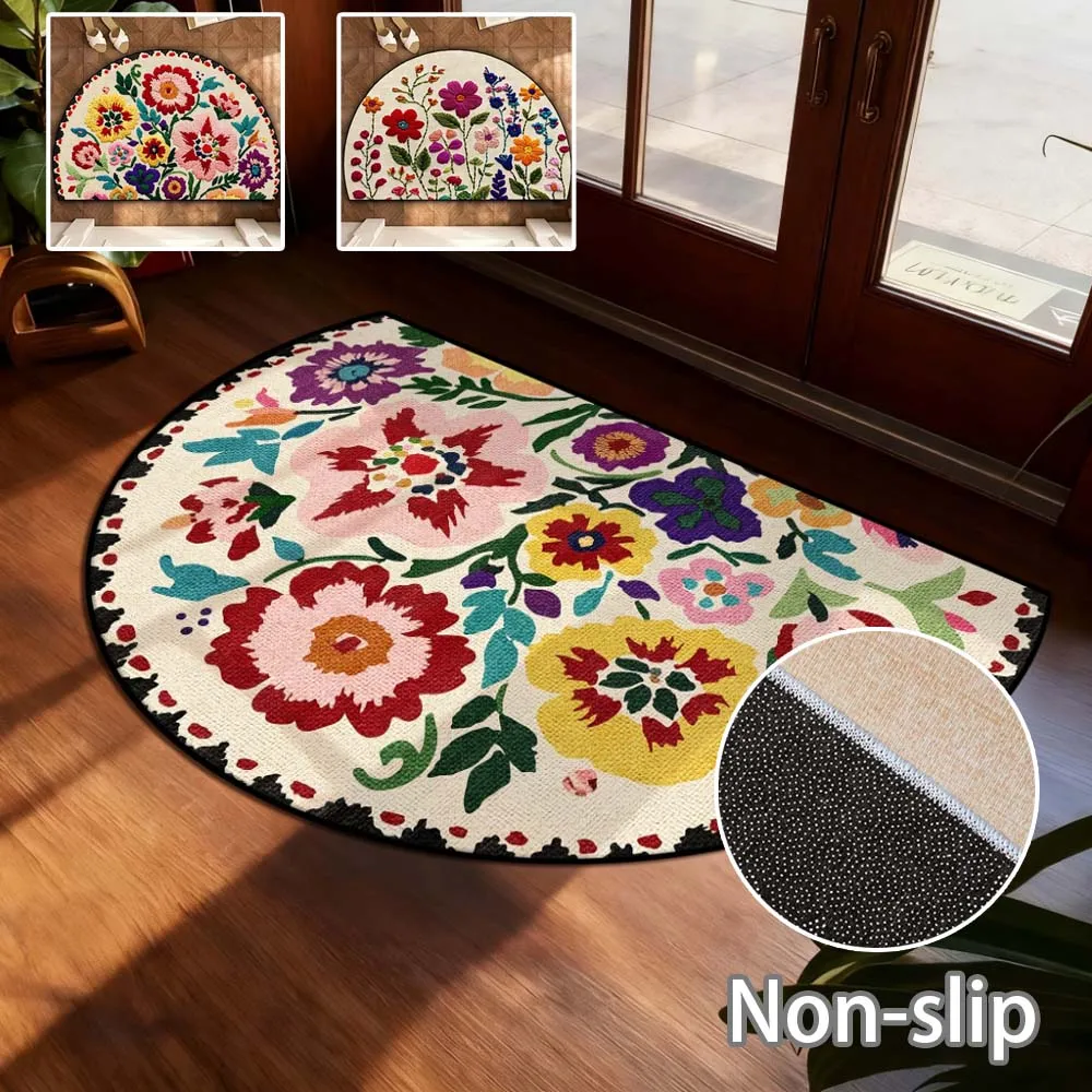 

Classic Pastoral Style Entry Door Mat Semi-circular Non-slip Dirty Resistant Floor Rugs for Kitchen Carpet Home Decoration 발판매트