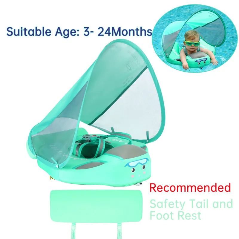 Mambobaby Float with Canopy Baby Swim Ring for Pool with Removable UPF 50+ Sun Canopy Non Inflatable Baby Float Swim Trainer