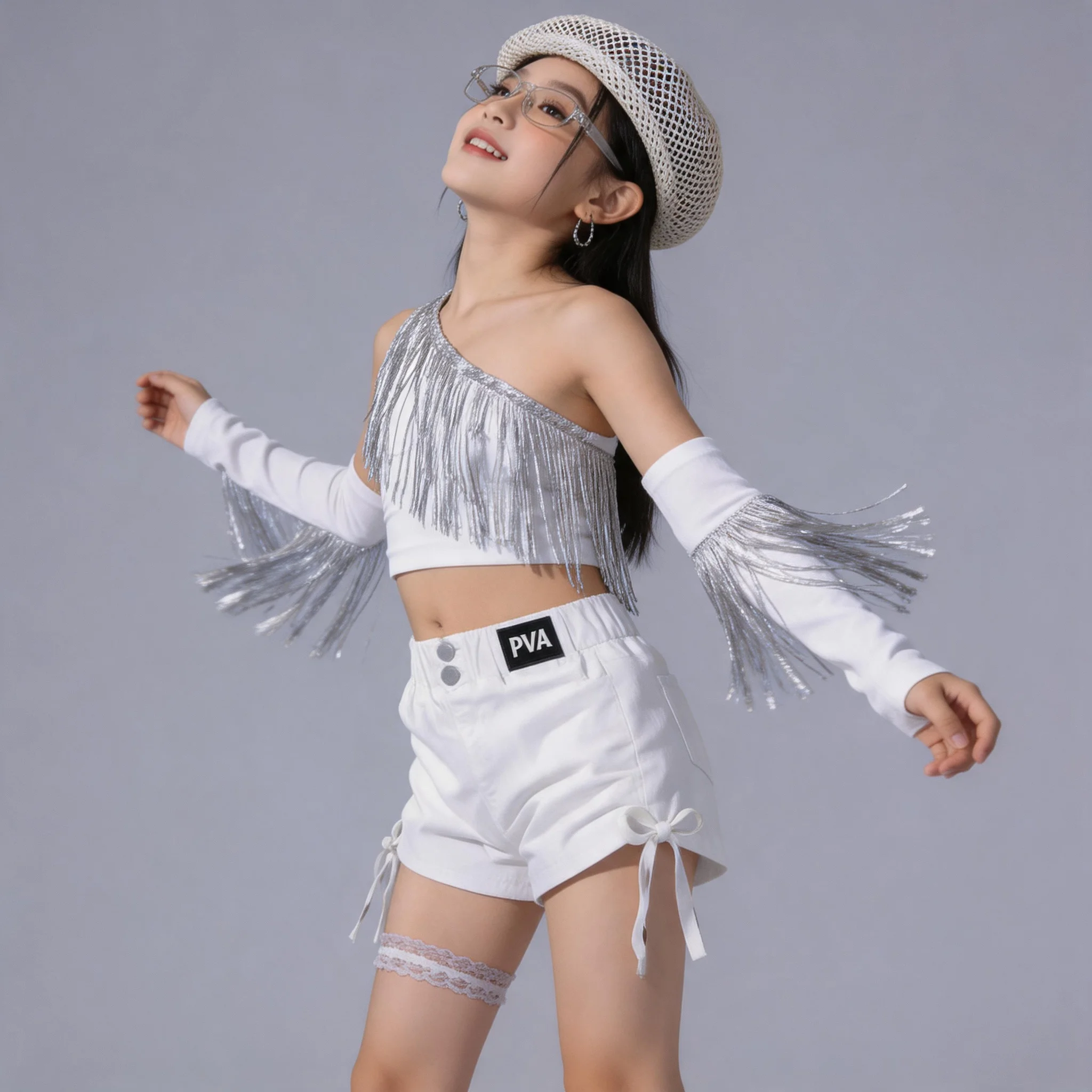 

Hip Hop Kids Tassels Crop Top + Cargo Pants Girls Street Dance Costume Set Children Jazz Hot Pants Streetwear Stage Outfit