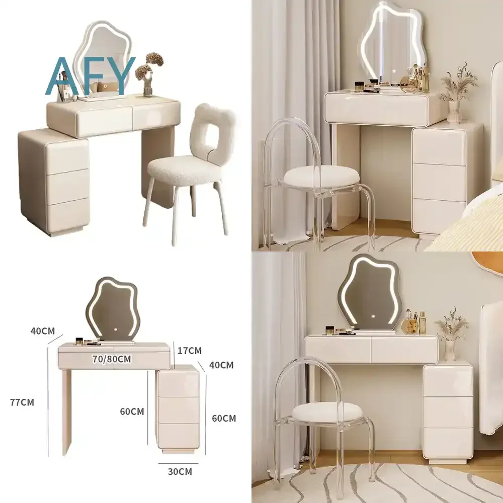 Fashion Minimalist White Dressing Table for Modern Chair Kawaii Makeup Vanity Desk with Stylish Mirror for Bedroom Tocadores
