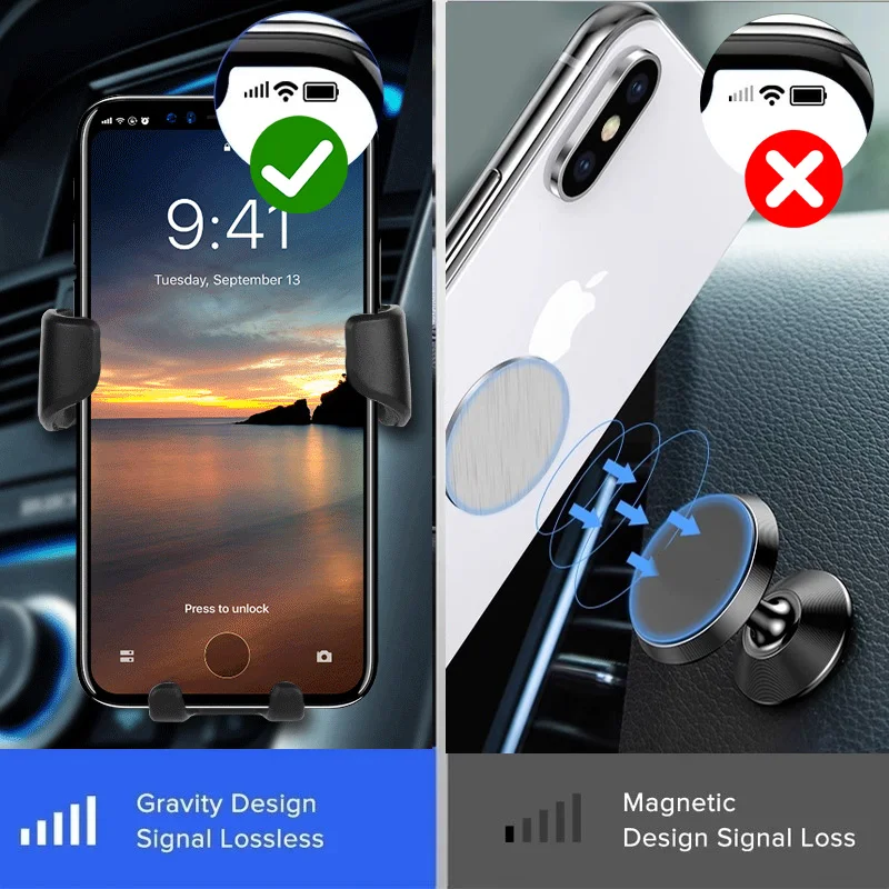 NEW Gravity Car Holder For Phone Air Vent Clip Mount Mobile Cell Stand Smartphone GPS Support For iPhone Mobile Phone