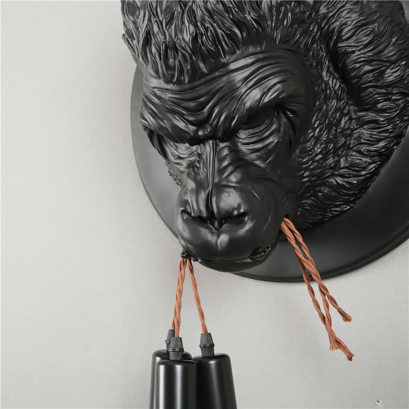 Nowoczesne lampy ścienne z żywicy Gorilla Art Deco kinkiet led oświetlenie kuchni domu Loft przemysłowe Vintage oprawy E27 * 3 lampa ścienna