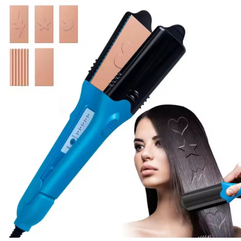 2026 New 3D Hair Stamper Star Heart Hair Crimp Straightener Changeable Heat Plates Hair Imprinting Iron