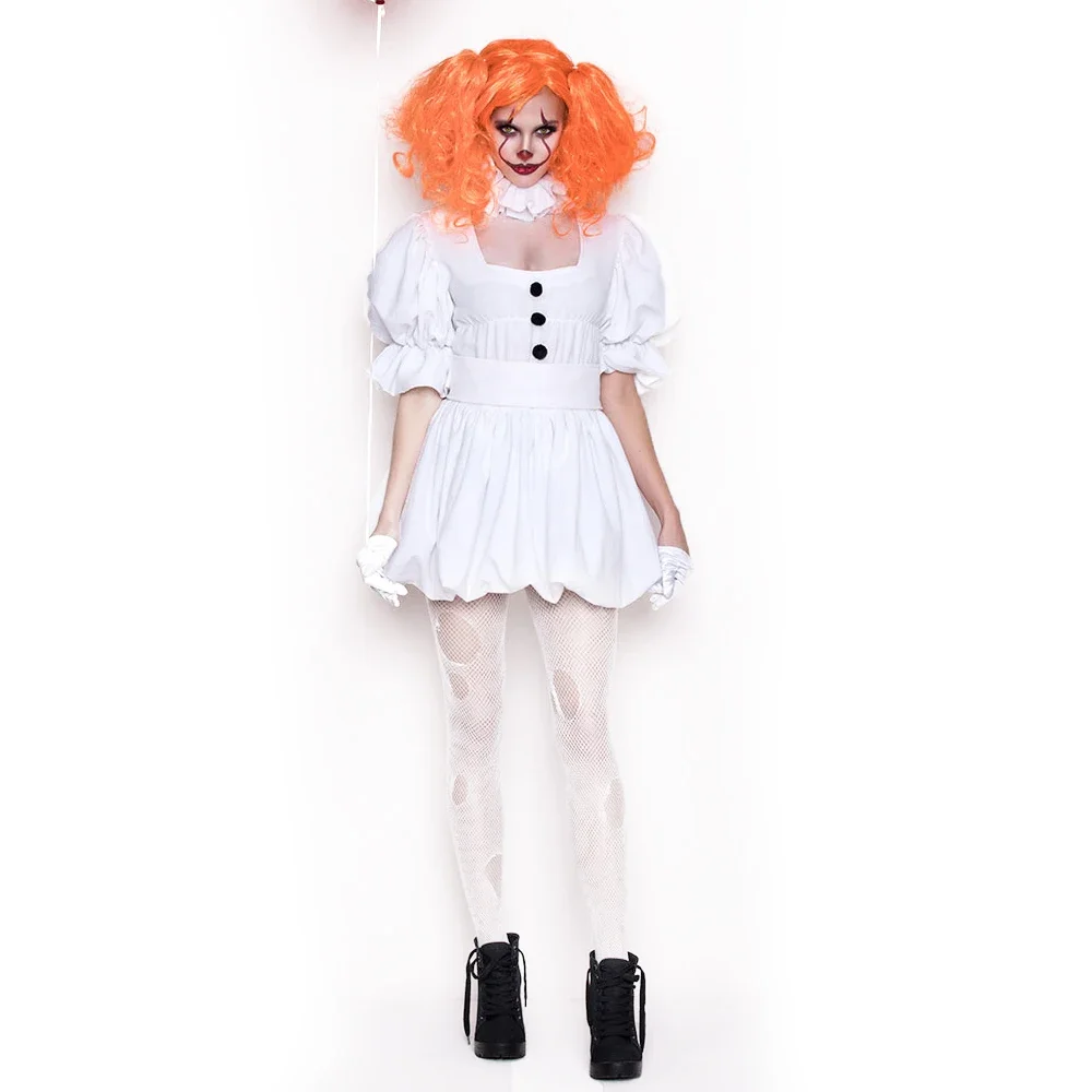 

White Stephen King's It Cosplay Costume Adult Pennywise Costume women Sexy Clown Costume for halloween Outfit Suit