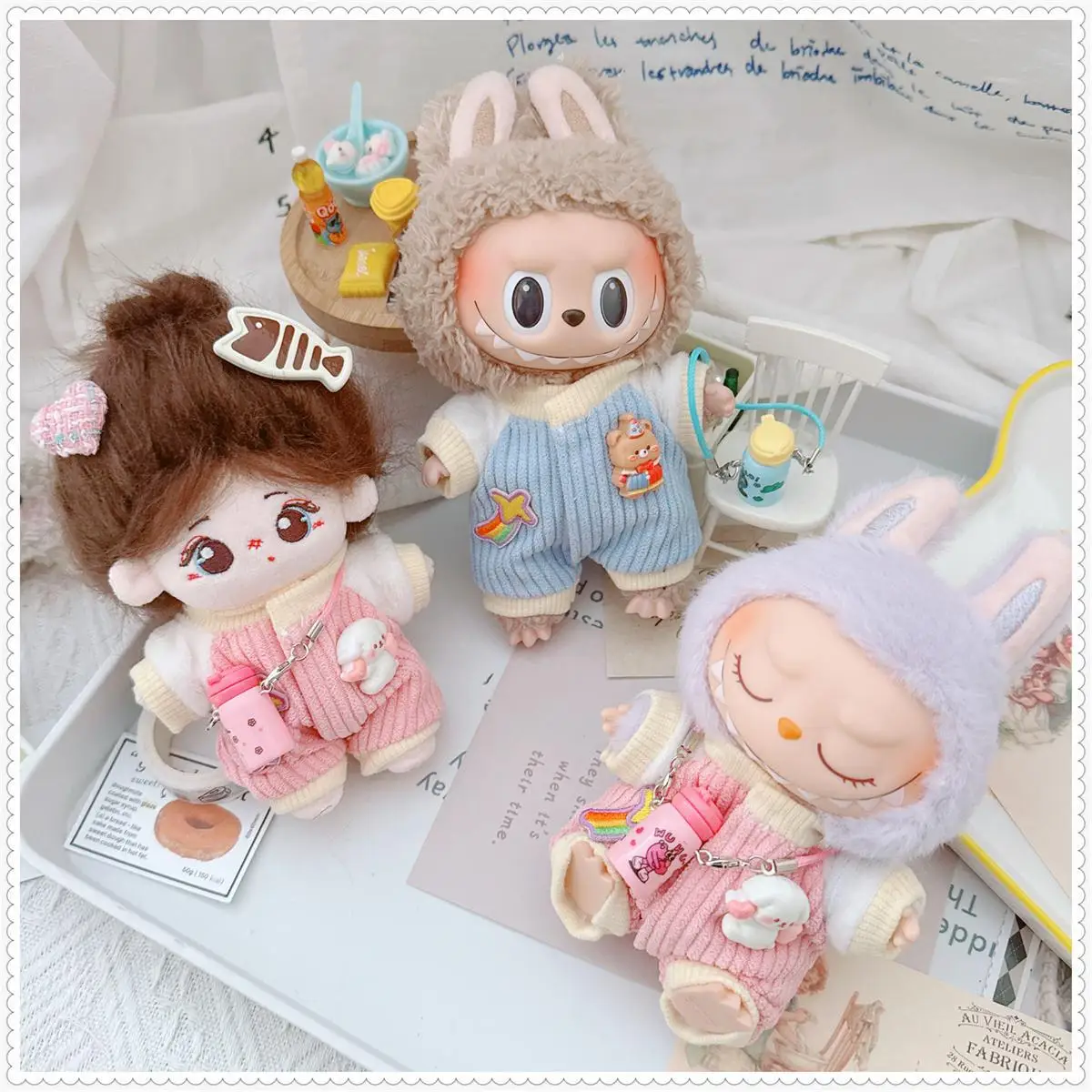 10cm Cute Idol Doll Clothes Kawaii Pink Blue Water Bottle Climbing Clothes 2Pcs Set Cartoon Dress Up Can  Change Clothes Game