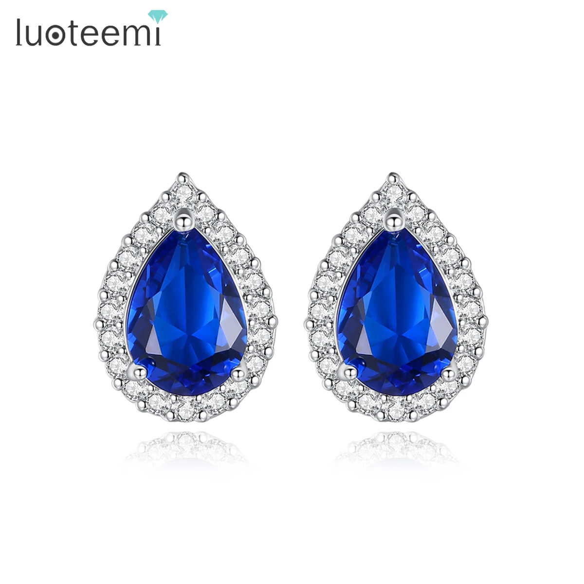 

LUOTEEMI Trendy Cubic Zirconia Earrings Fashion Water Drop Shaped CZ Stud Earrings for Girls European Style Silver Color Jewelry