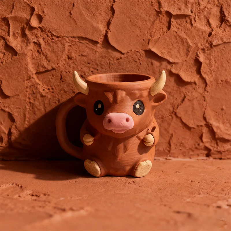 Creative Ferdinand the Highland Cow Ice Pint Holder Highland Cow Shaped Milk Tea Cup Summer Cold Coffee Cups Kitchen Drinkware