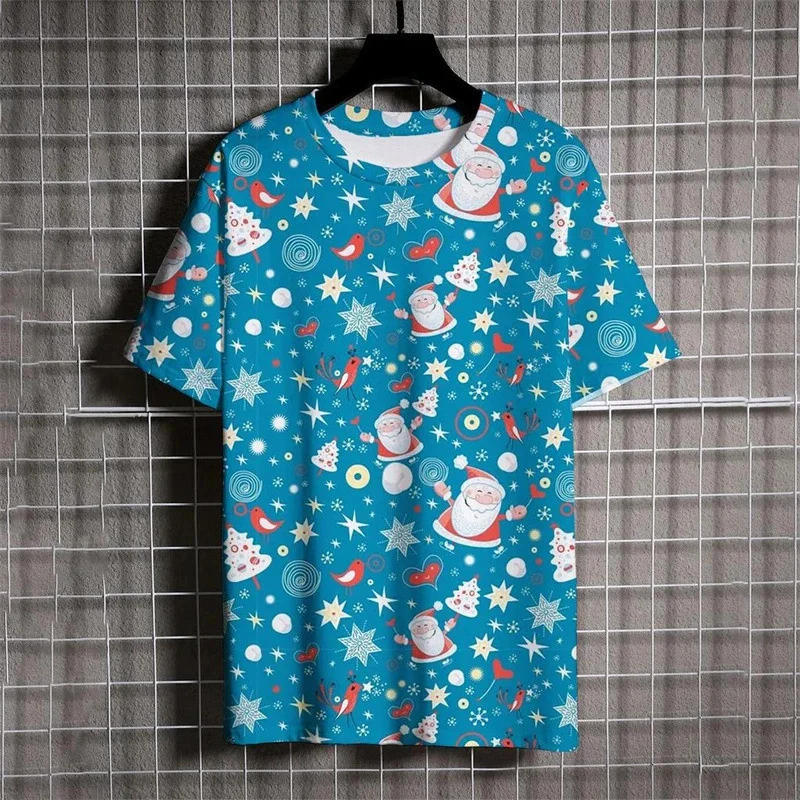 Merry Christmas Festival Funny T-shirt For Men Full Print Santa Claus Reindeer Graphic Xmas Themed Short Sleeve T Shirt 2026