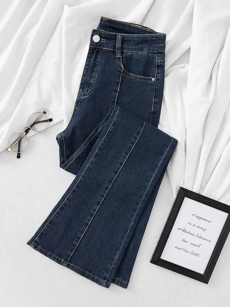 

Korean High Waist Flare Jeans Women Vintage Casual Big Size 32 Skinny Denim Pants Streetwear Stretch Vaqueros Slim Kot Pantolon