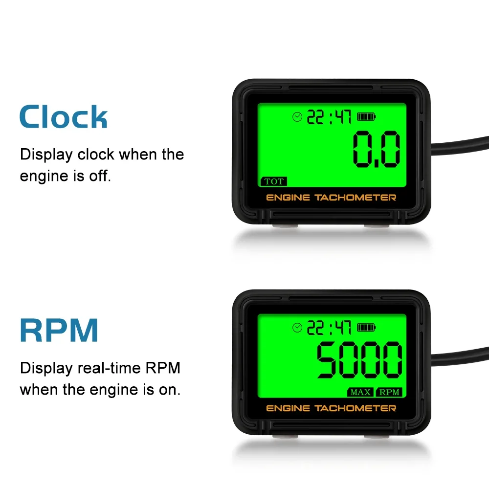 Motorcycle Inductive Digital Tachometer SVC TOT JOB Engine Hour Meter Gauge Backlight Resettable RPM for Moto Lawn Mower image 4