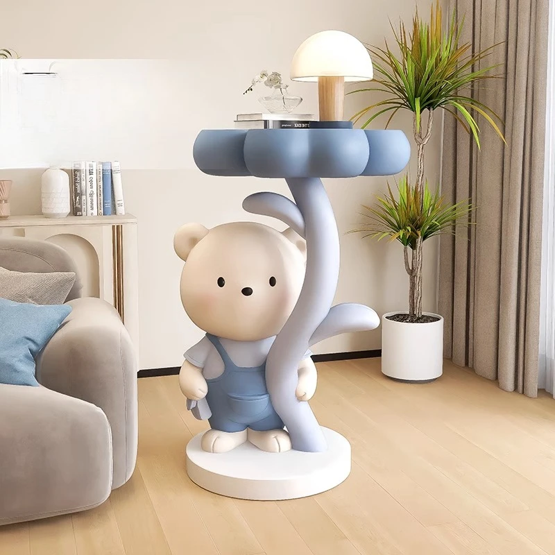 

Cartoon Bear Resin Side Table - Multifunctional Living Room/Bedroom Storage Organizer with Luxury Decor for Housewarming Gifts