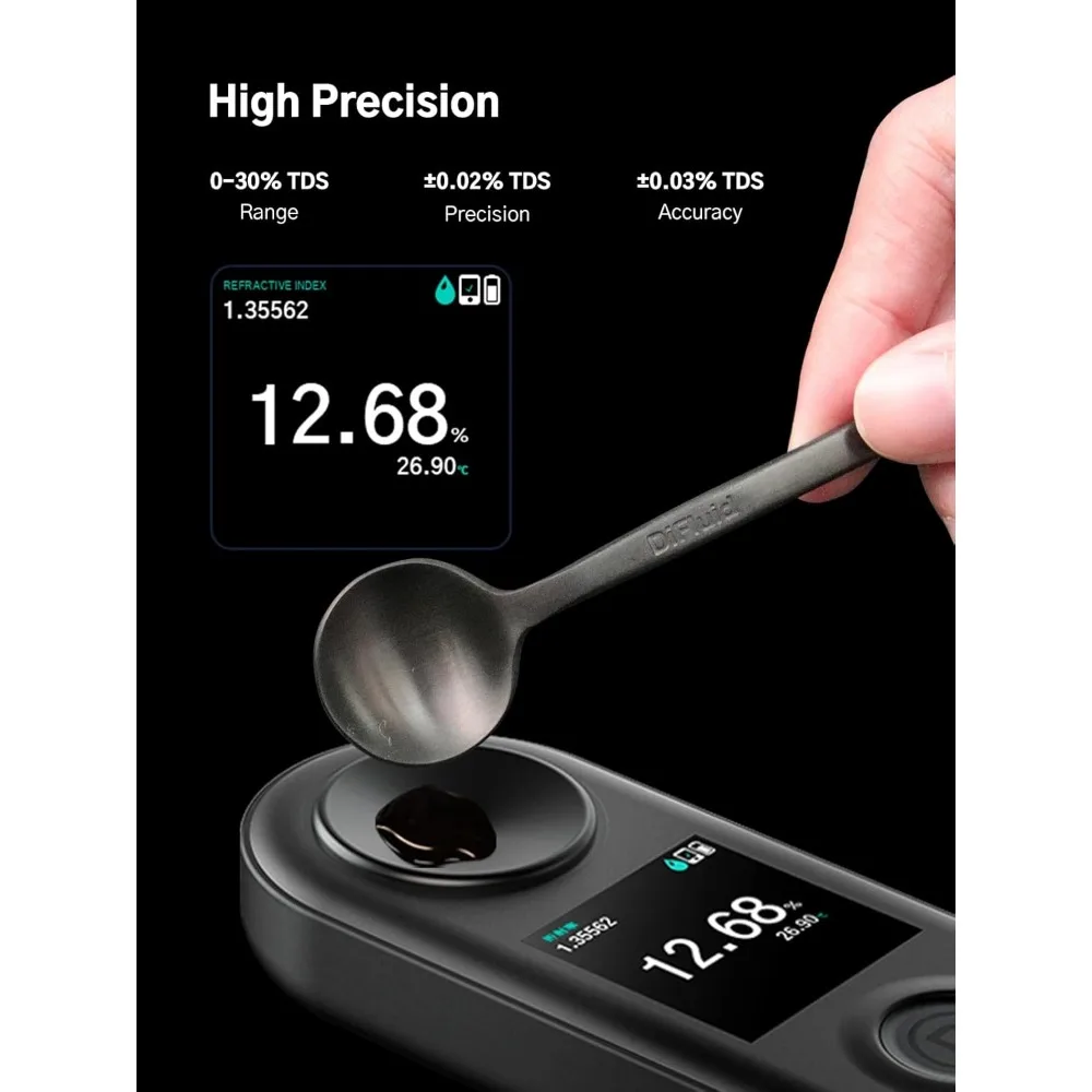 R2 Extract Coffee TDS Refractometer, Multi-Test Modes & OTA Updates DiFluid Café APP with Range 0-30%, Precision 0.02%