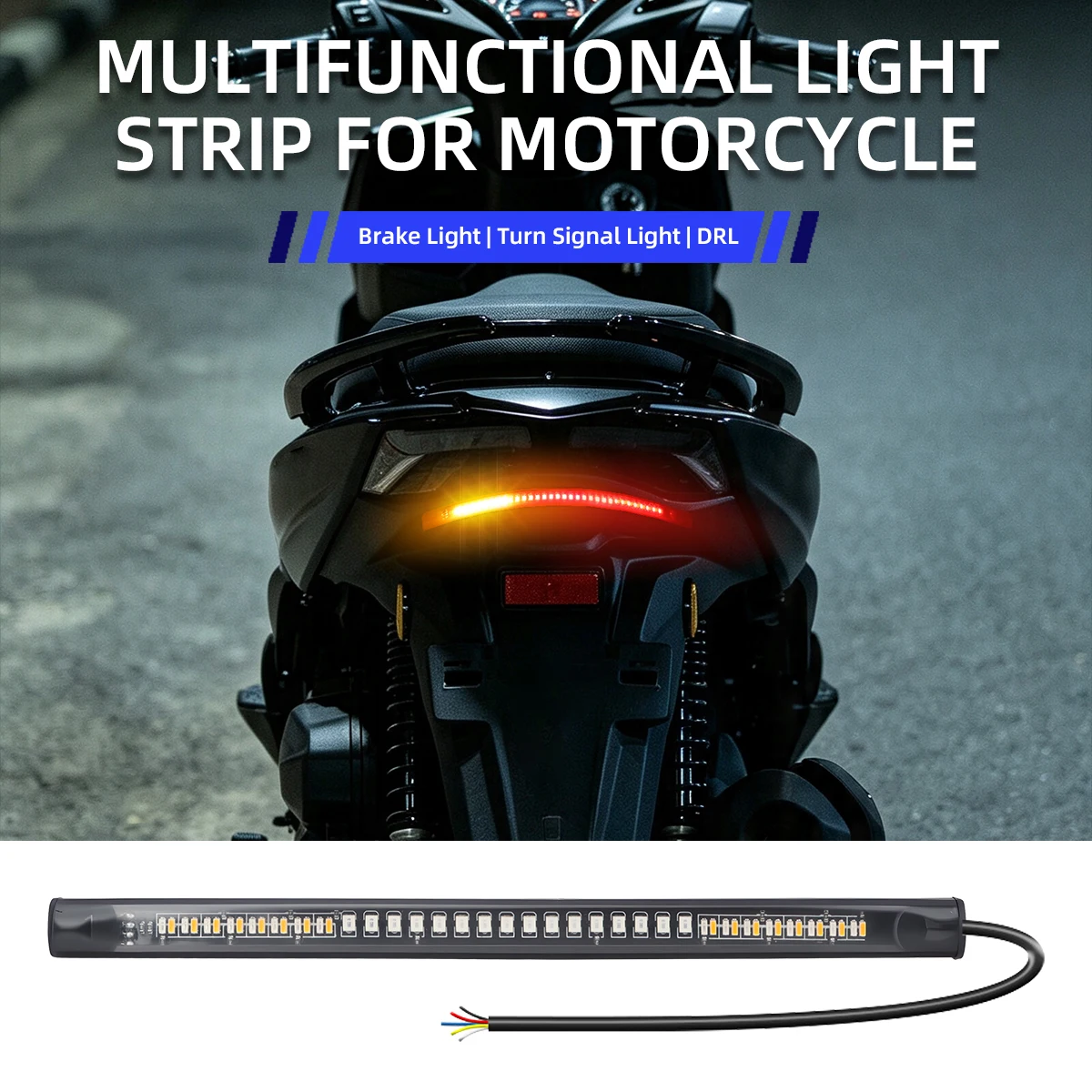 1/2pcs Strip Light for Motorcycle Flexible Tail Light Turn Signal Dual Color Red Amber Rear Brake Stop Bulb Lamp 12V