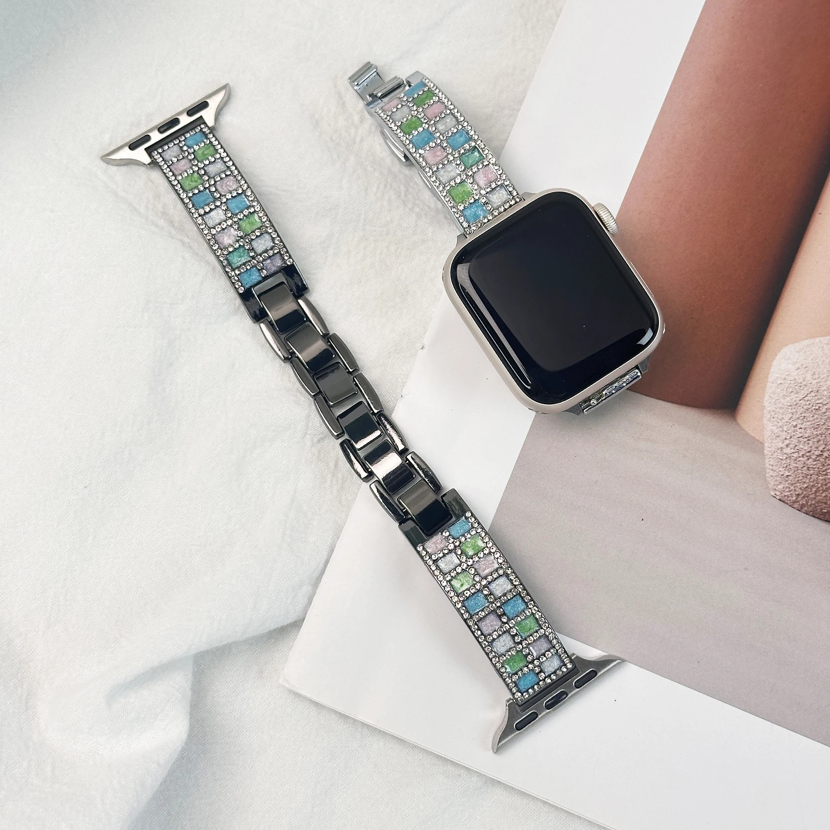 Diamond Setting Strap for Apple Watch Band Series 12 11 10 9 8 7 6 SE 5 4 Bracelet Ultra2 49mm 41 45 40 44 38 42 46mm