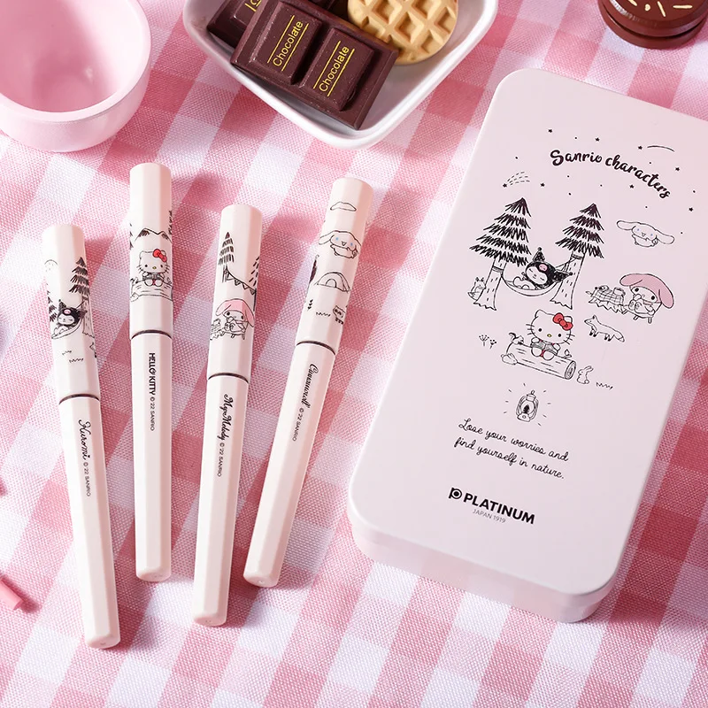 Japan Kawaii Sanrios Hello Kittys Kuromi Platinum Small Meteor Pen Camping Time Exclusive Students Calligraphy Practice Pen Gift