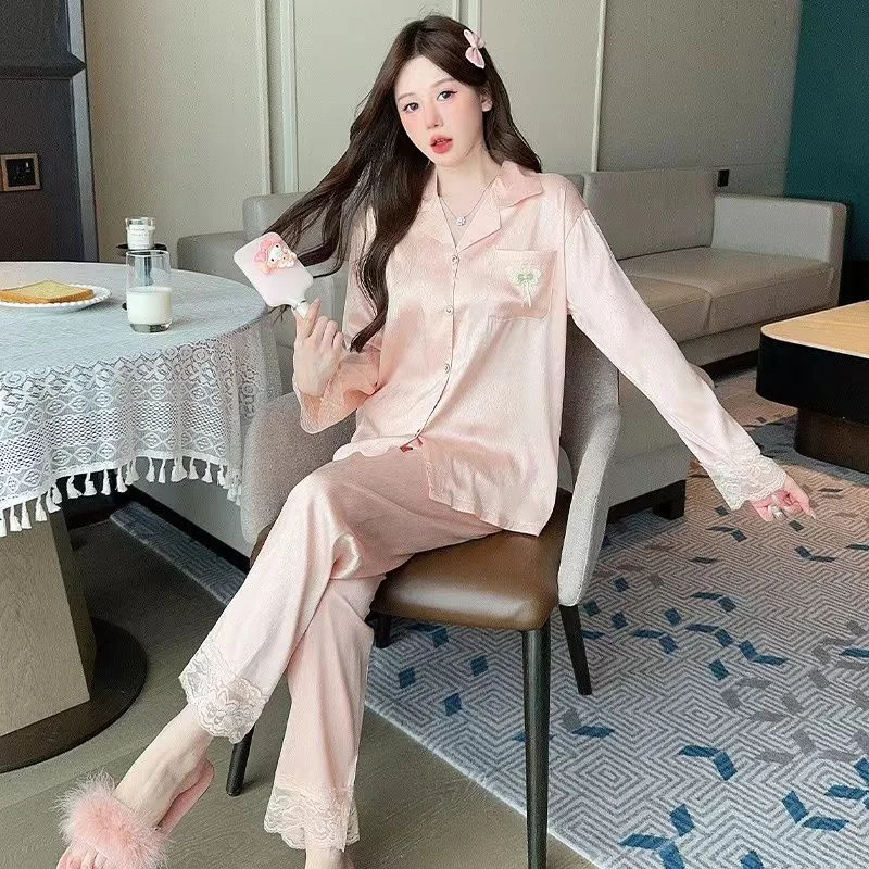 Extra-size 140KG Fat Mm Pajamas Women Summer Long Sleeve Pants High-grade Princess Fashion Loose Home Wear Pure Color Sleepwear
