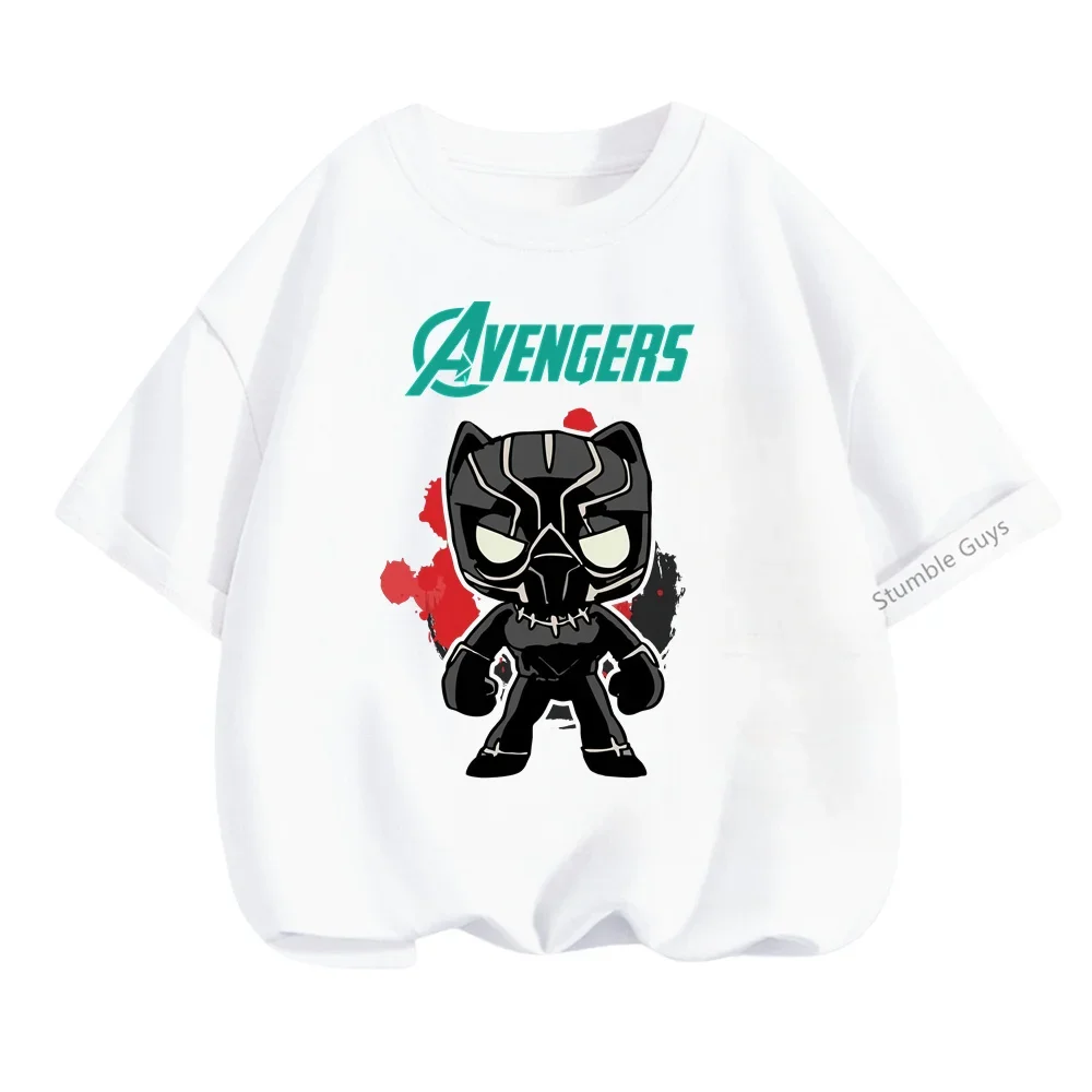 Letnie Avengers czarna pantera T-shirt dziecięcy dorywczo chłopięce ubrania dziewczęce śmieszne fajne chłopięce dzieci Marvel Harajoku Streetwear