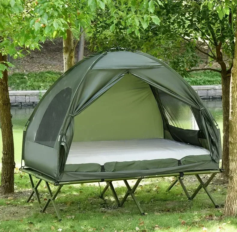 One Person Compact Pop Up Portable Folding Outdoor Tents Camping Cot Tent Combo Set