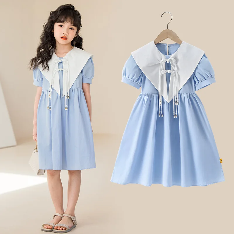 

ZOETOP Korean Summer Teenager Girl Dress Children Girl Woven Buckle Collar Prom Dress Junior Girl Princess Dress Elegant Dress