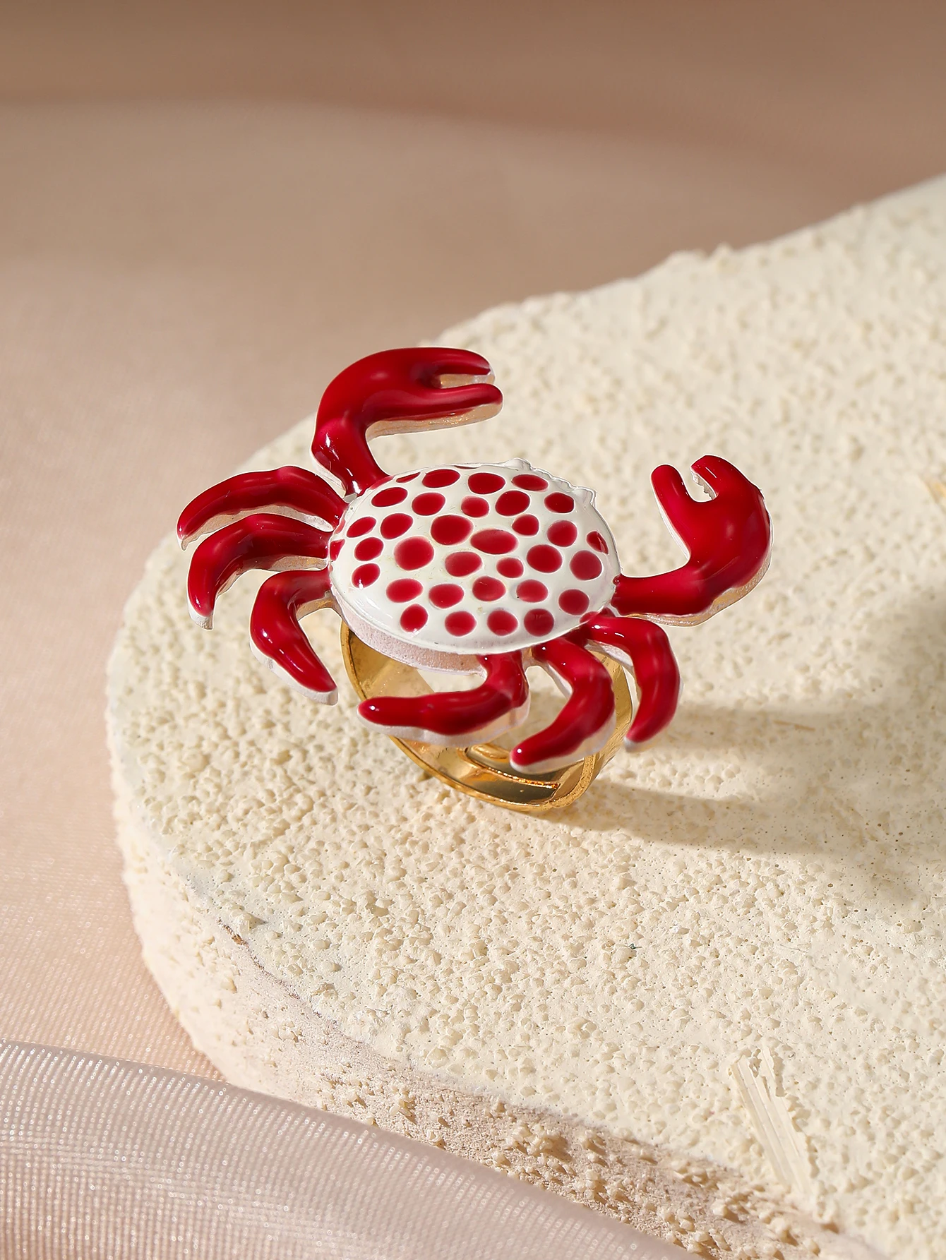 Dopamine-style Drip Oil Open Rings for Women with Fun Marine Creature Designs, Colorful Enamel Crab & Fish Shaped Band Rings, Ni