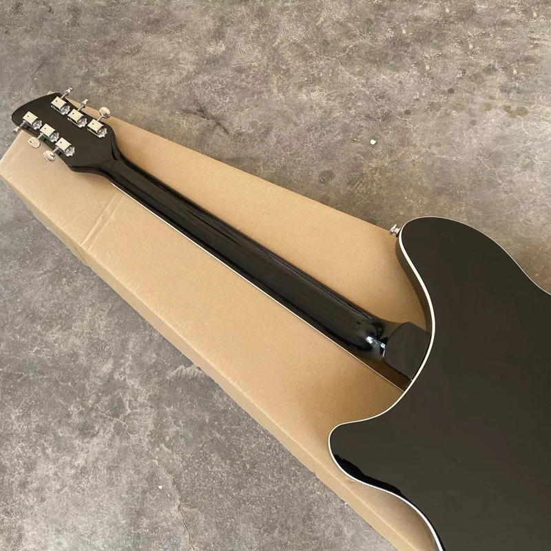 Semi Hollow Body 6 Sting Electric Guitar Black Color, R Shaped Tailpiece, 24F, Rosewood Fretboard, High Quality Guitarra