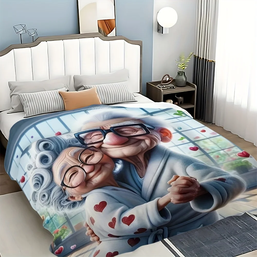 Heartwarming Grandparents Couple Throw Blanket for Couch Decor Cozy Winter Fleece Plush Family Love Gift for Seniors Plush