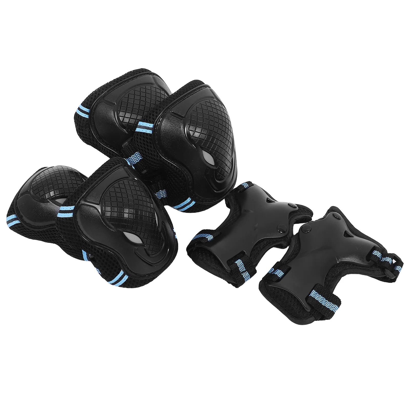 مجموعة واحدة من أدوات حماية مضادة للسقوط للأيدي والركبتين والمرفقين ولوح التزلج المتين وركوب الدراجات والرياضات الخارجية معدات الحماية باللون الأسود والأزرق