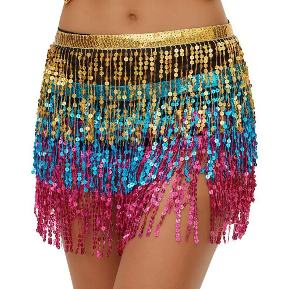 2025 Pailletten Buikdans Rok Laag Kwastje Hippe Sjaal Boheemse Elastische Taille Party Indian Latin Hula Danser Prestaties Jurk