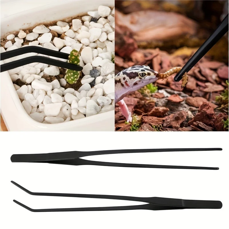 1PC Stainless Steel Straight Arc Tweezers With Long Handle In Black For Garden, Kitchen, Indoor And Outdoor Use